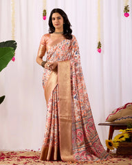 Buy Soft Peach Floral Lichi Silk Saree | Kalyanja