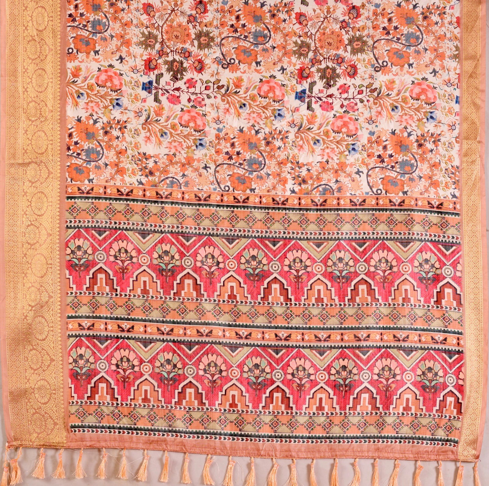 Buy Soft Peach Floral Lichi Silk Saree | Kalyanja