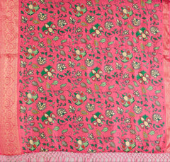 Dark Pink Floral Print & Zari Woven Soft Lichi Silk Saree - kalyanja