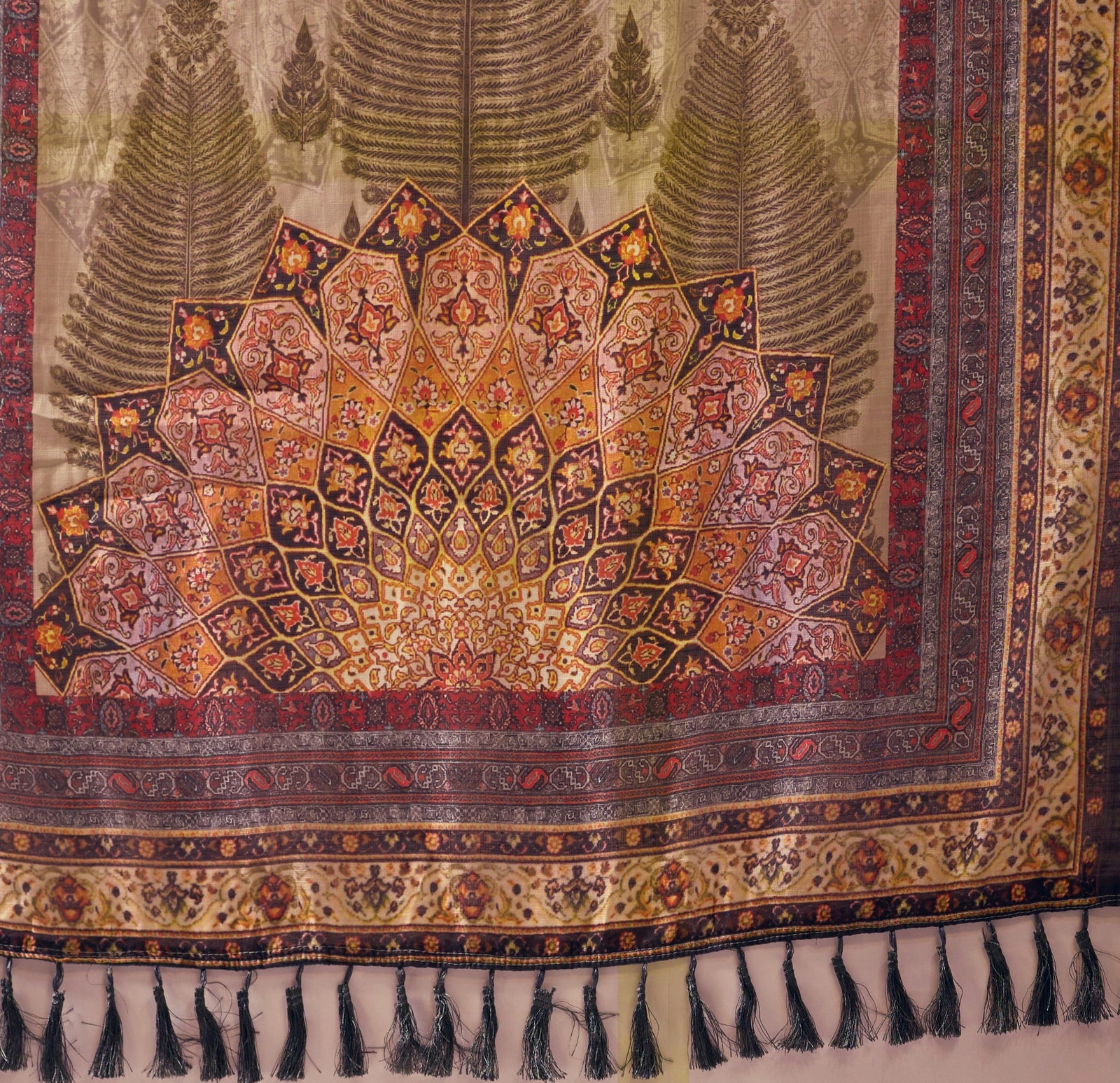 Beige Digital Floral & Royal Ethnic Print Linen Cotton Saree - kalyanja