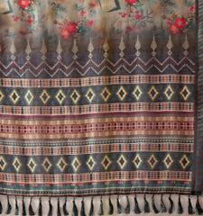 Shop Gray Digital Floral Linen Cotton Saree | Kalyanja