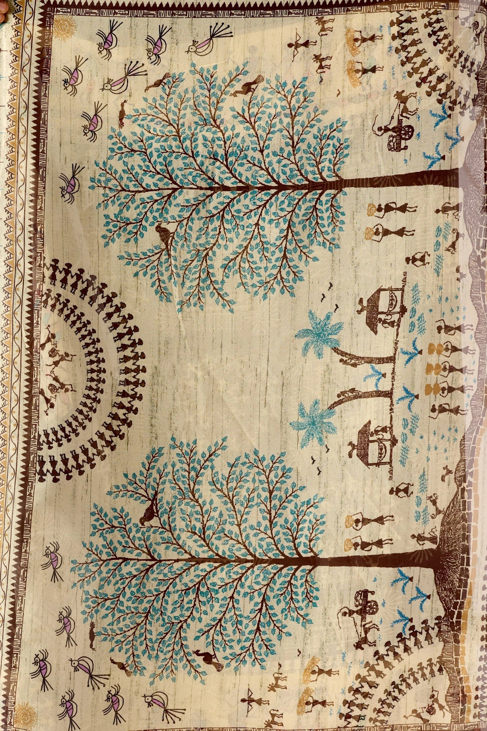 Shop Black Warli Print Georgette Saree | Kalyanja