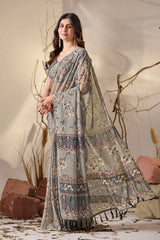 Gray Floral Digital Print Soft Georgette Saree – Kalyanja