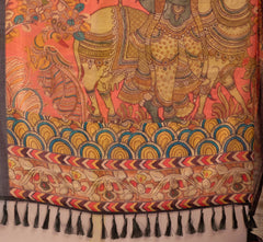 Soft Peach Digital Floral & Royal Ethnic Print Linen Cotton Saree