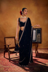 Kajal Pallu Moti Velvet Saree - kalyanja