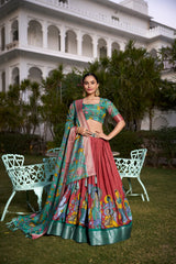 Kalamkari print Nehal Tusser silk lehenga – Kalyanja.