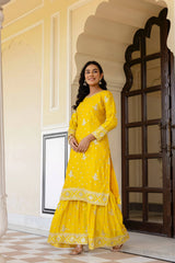 Silver embroidered teal Chinon silk suit – Kalyanja.