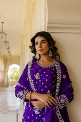 Silver embroidered purple Chinon silk sharara suit – Kalyanja.