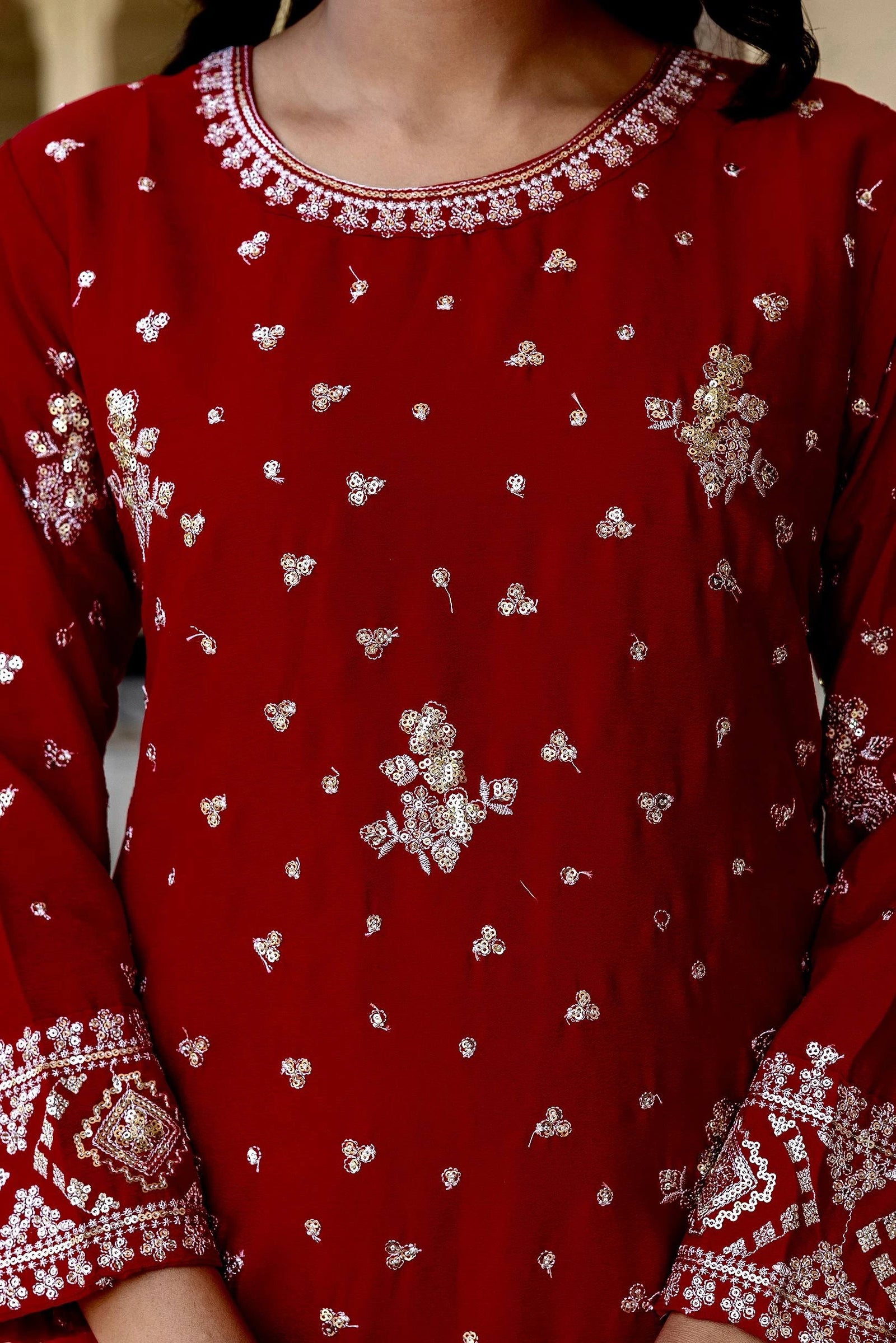 red embroidery suit - kalyanja