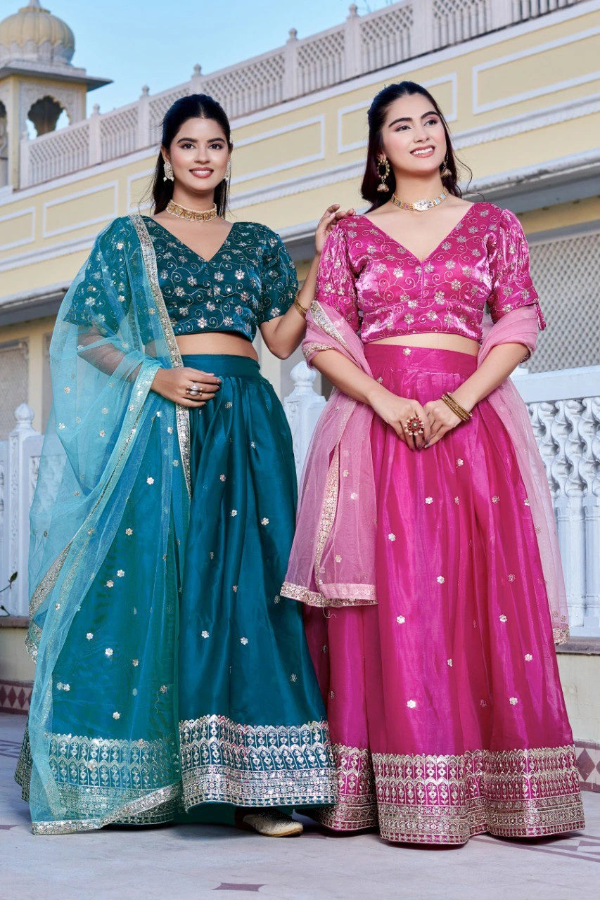 dark pink embroidered with thread sequins work silk