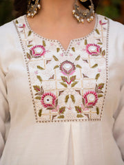 White Sequins Embroidered Handwork Viscose Silk Kurti