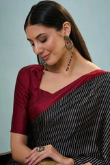 black digital printed silk saree