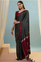 black digital printed silk saree