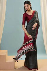 black digital printed silk saree