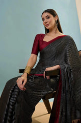 black digital printed silk saree