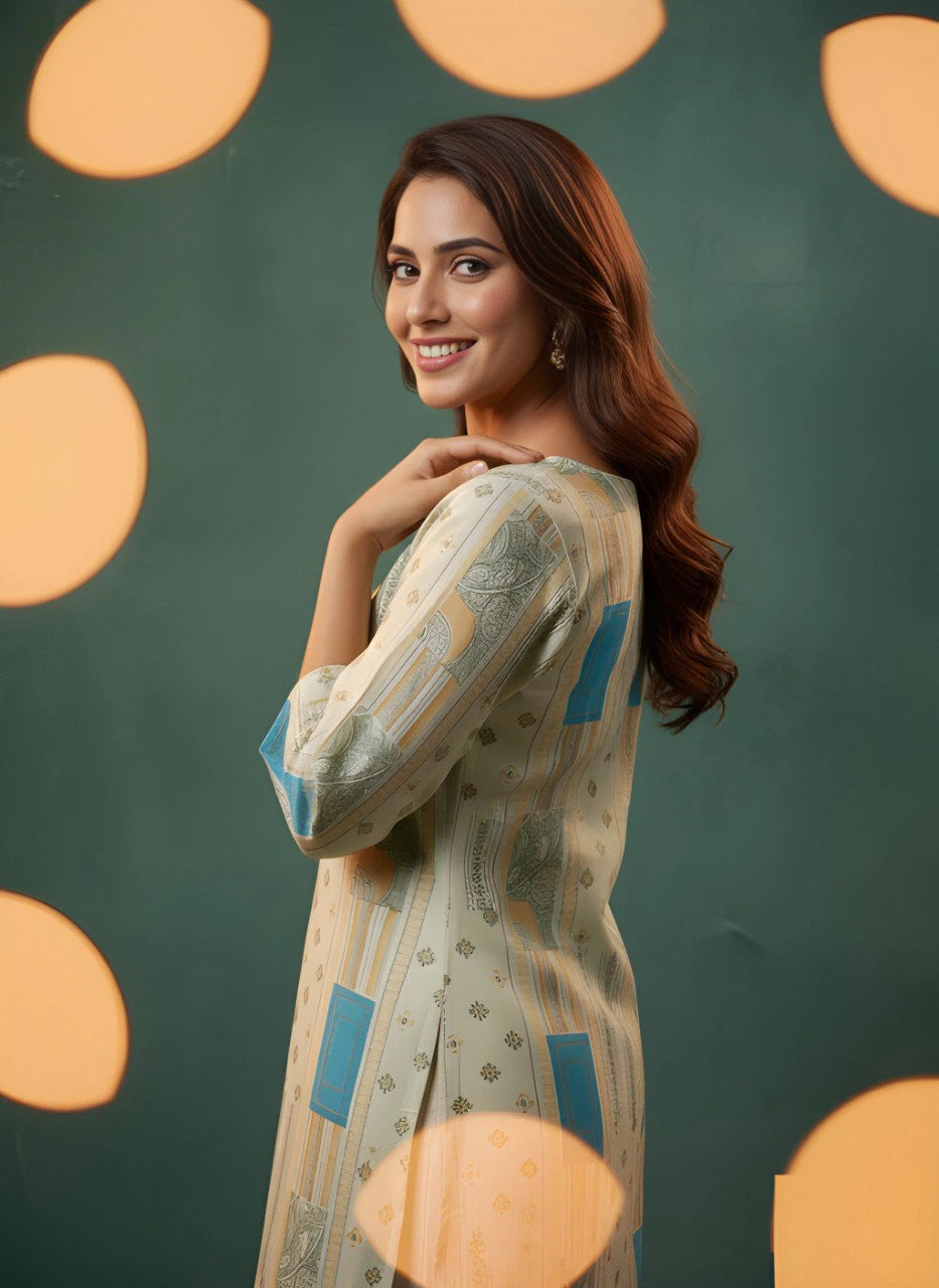 off white printed cotton short kurti
