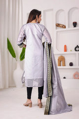 Gray Zari Work Cotton Kurti Set
