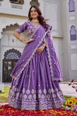 purple heavy sequins embroidered crepe silk lehenga