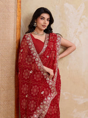 red georgette bandhej print saree