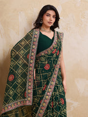 dark green bandhej printed georgette saree