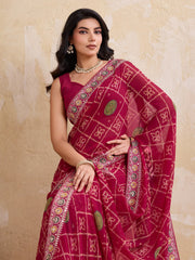 dark pink bandhej print georgette saree