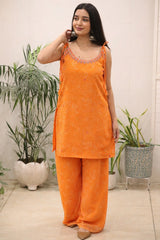 Orange Mirror Thread Work Kurti