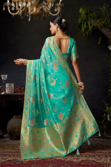 Light Teal Organza Khadi Saree