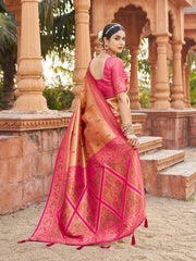 dark pink soft banarasi silk saree