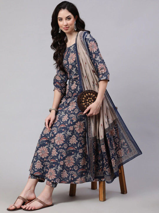 Black Digital Floral Printed Rayon Gown