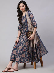 Black Digital Floral Printed Rayon Gown