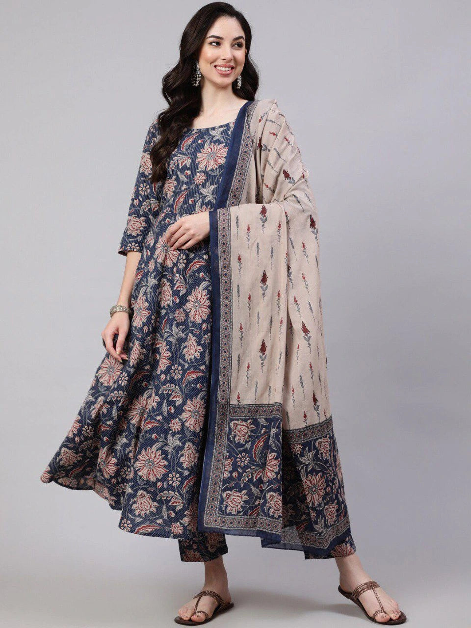 black digital floral printed rayon gown