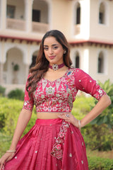 Dark Pink Gold Crush Lehenga