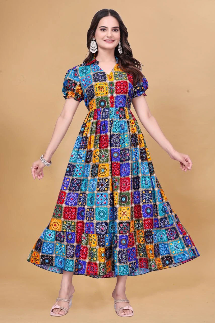 Multicolour Digital Printed Rayon Dress