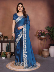 Teal Blue Rangoli Silk Saree
