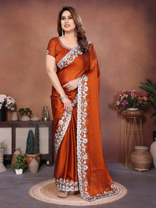 Orange Rangoli Silk Saree Kalyanja Fashion