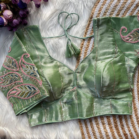 Light Pista Silk Blouse Kalyanja Fashion