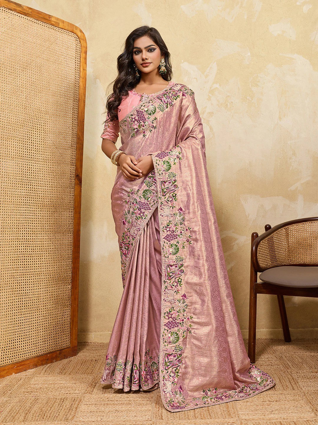 Pink Kanjiwaram Silk Saree