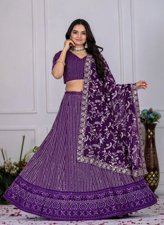 Purple Georgette Designer Wedding Lehenga