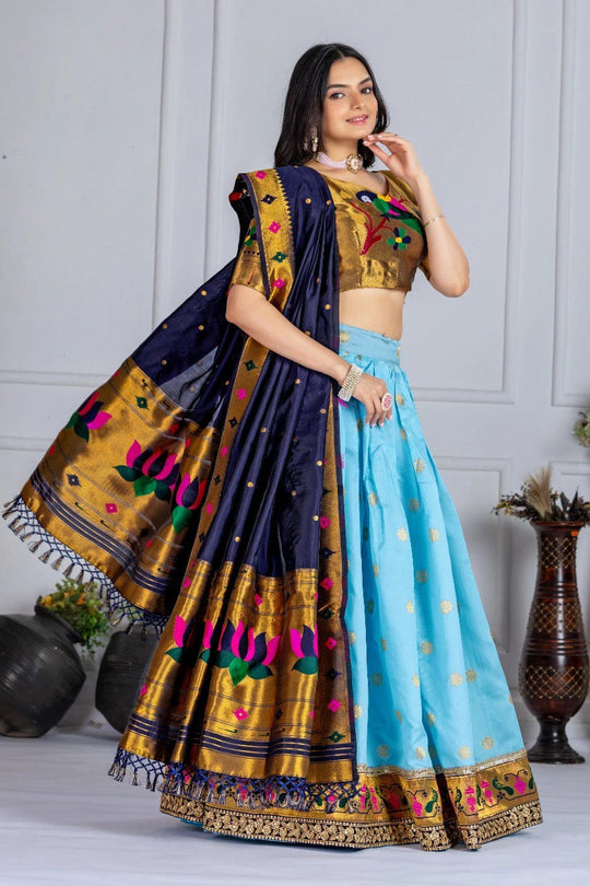 Sky Blue Lichi Silk Lehenga Kalyanja Fashion