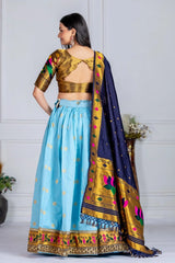 Sky Blue Lichi Silk Lehenga