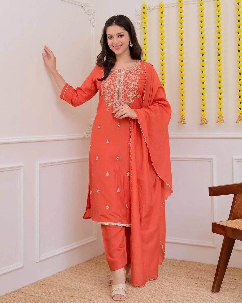 3-piece Chanderi silk kurta set