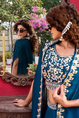 Navy Blue Pure Vichitra Silk Lehenga