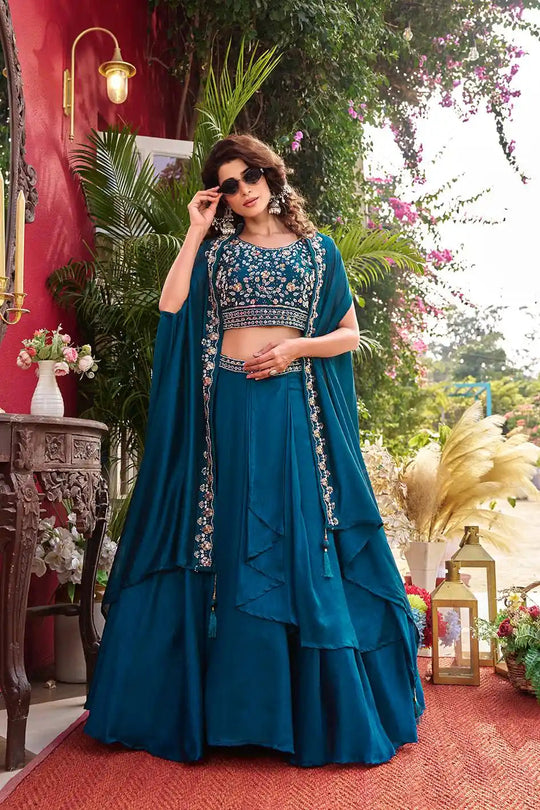 Navy Blue Pure Vichitra Silk Lehenga Kalyanja Fashion