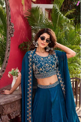 Navy Blue Pure Vichitra Silk Lehenga