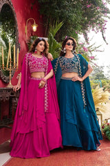 Navy Blue Pure Vichitra Silk Lehenga