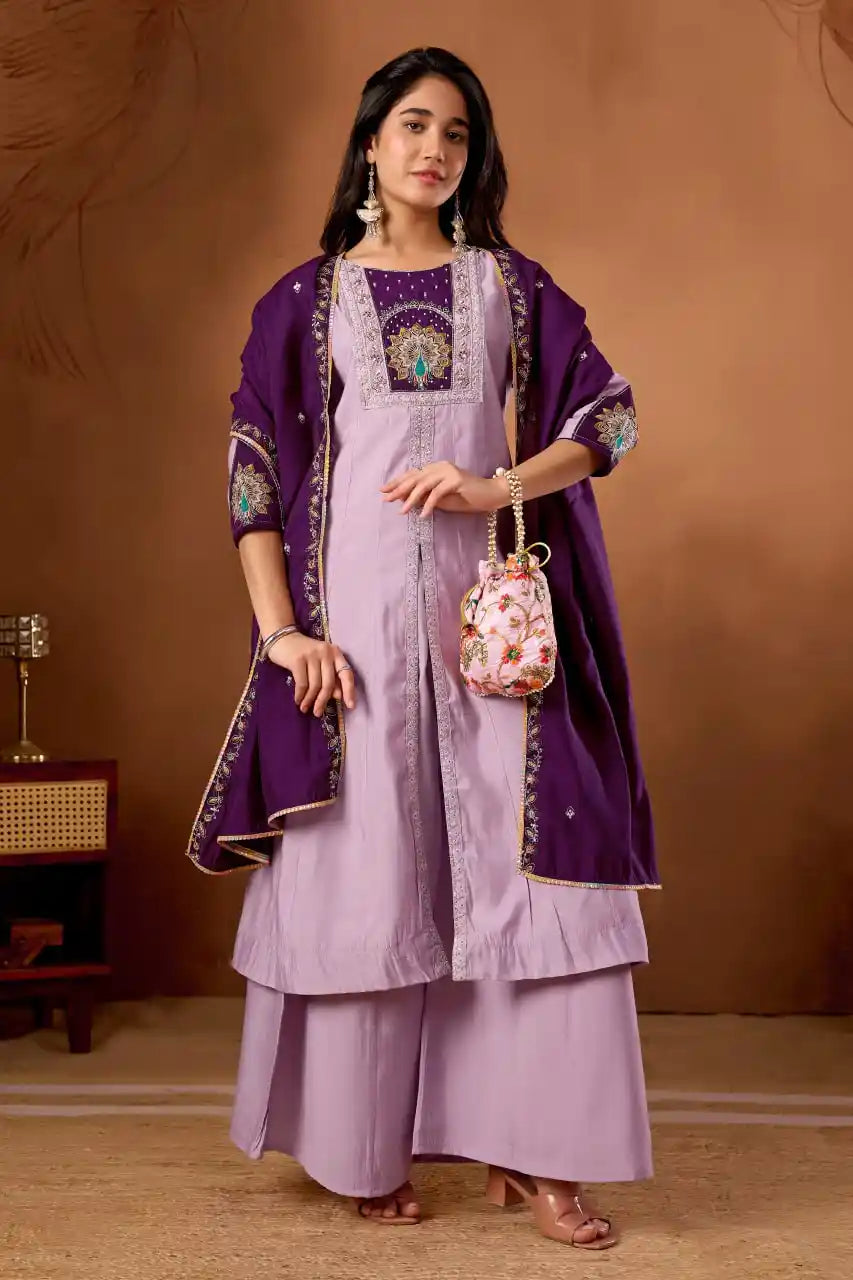 Lavender Pink Roman Silk Kurti