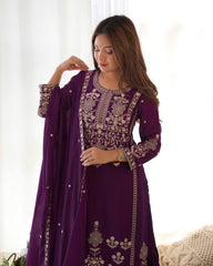 Dark Purple Chinon Silk Suit