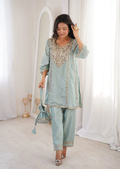 Sky Blue Heavy Organza Suit