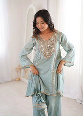 Sky Blue Heavy Organza Suit