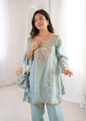 Sky Blue Heavy Organza Suit